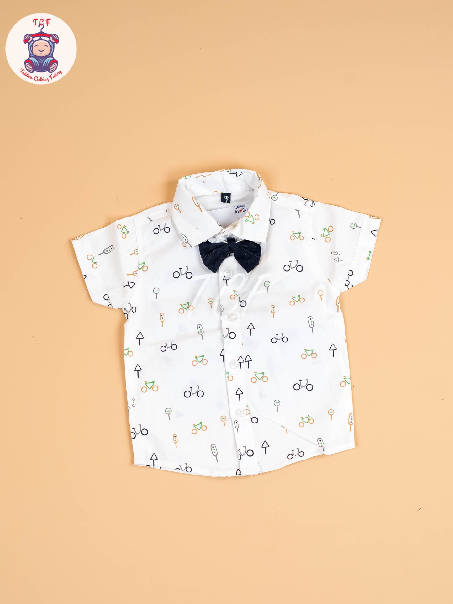 White & Brown Half Sleeves Shirts & Shorts Set With Suspender & Bow