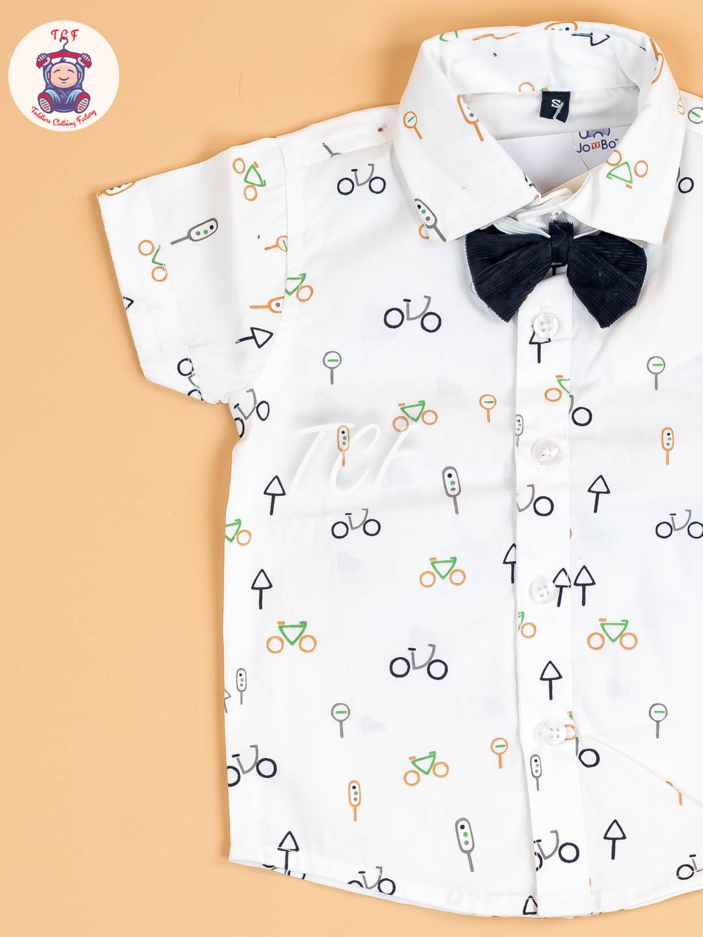 White & Brown Half Sleeves Shirts & Shorts Set With Suspender & Bow