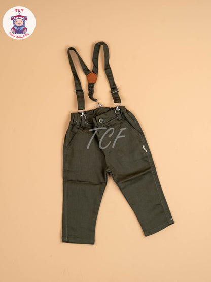 White & Green Half Sleeves Shirts & Shorts Set With Suspender & Bow