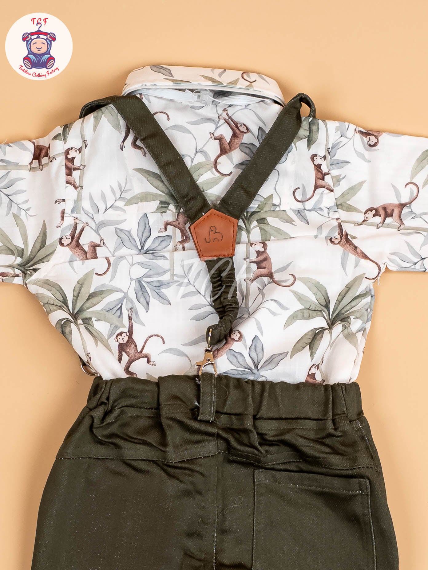 White & Green Half Sleeves Shirts & Shorts Set With Suspender & Bow