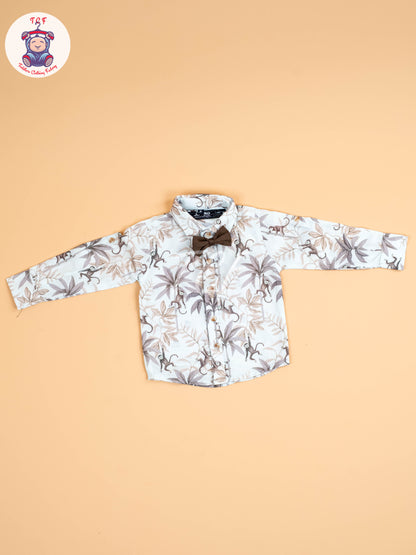 White & Brown Half Sleeves Shirts & Shorts Set With Suspender & Bow