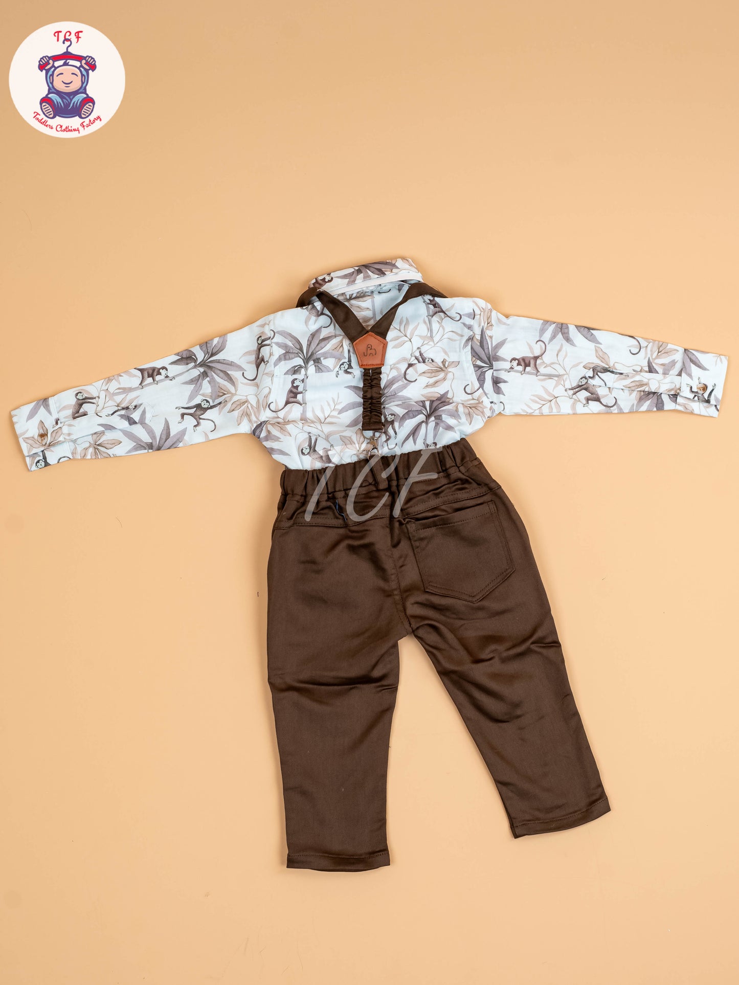 White & Brown Half Sleeves Shirts & Shorts Set With Suspender & Bow