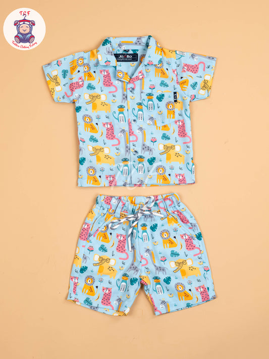 Blue Animal Printed - Boys Shirt & Shorts