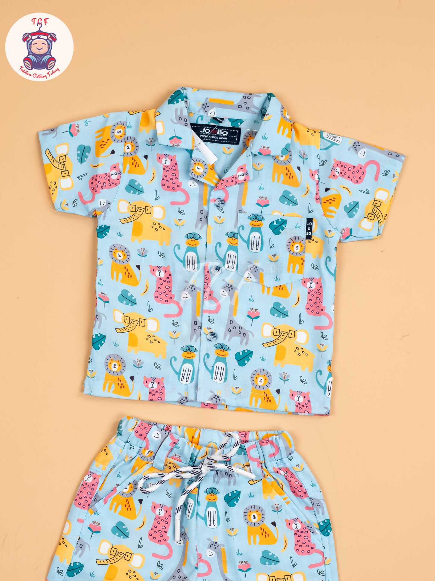Blue Animal Printed - Boys Shirt & Shorts