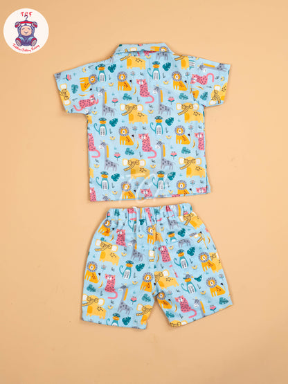 Blue Animal Printed - Boys Shirt & Shorts