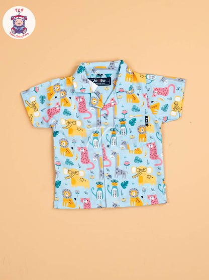 Blue Animal Printed - Boys Shirt & Shorts