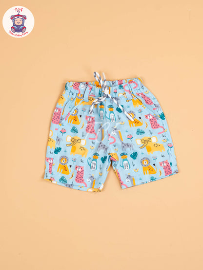 Blue Animal Printed - Boys Shirt & Shorts