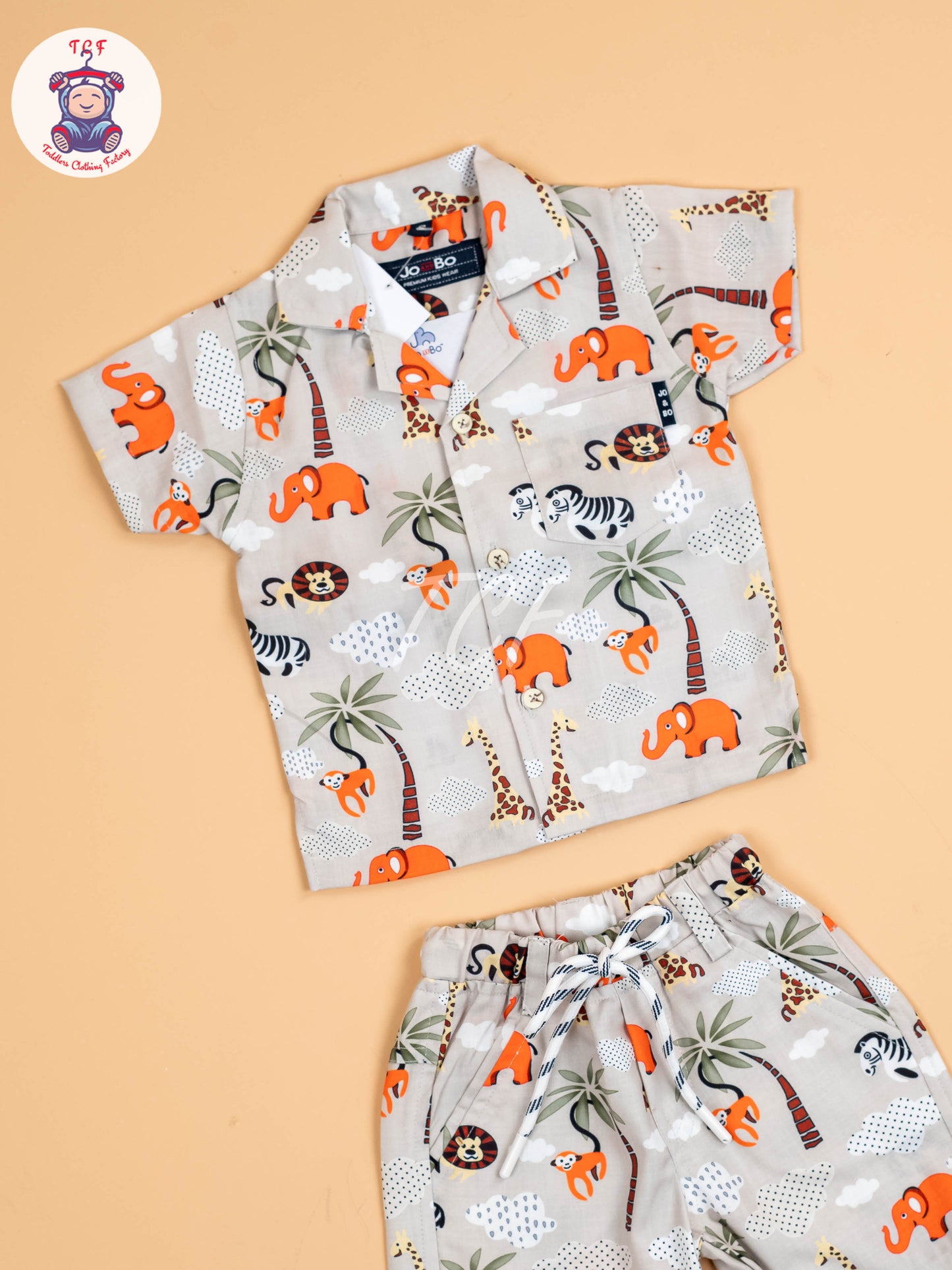 Cream Animal Printed - Boys Shirt & Shorts