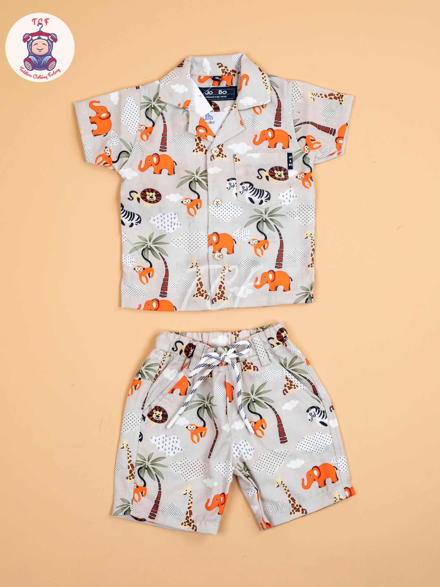 Cream Animal Printed - Boys Shirt & Shorts