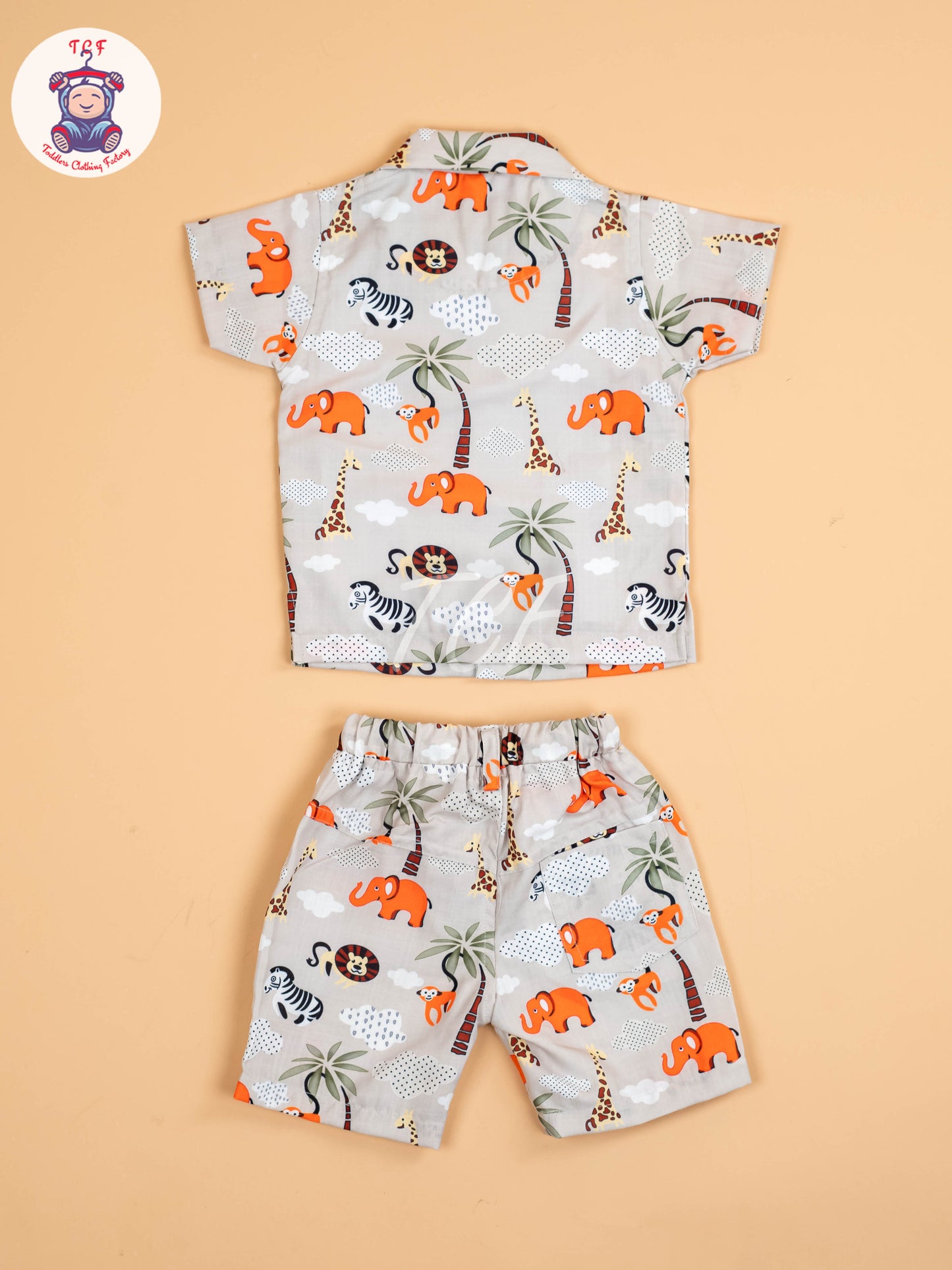 Cream Animal Printed - Boys Shirt & Shorts