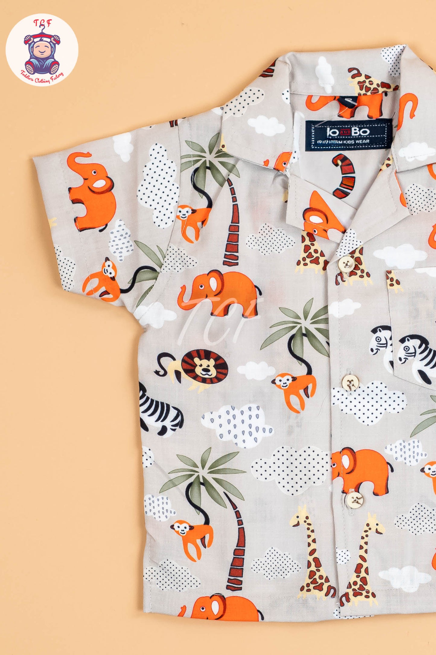 Cream Animal Printed - Boys Shirt & Shorts