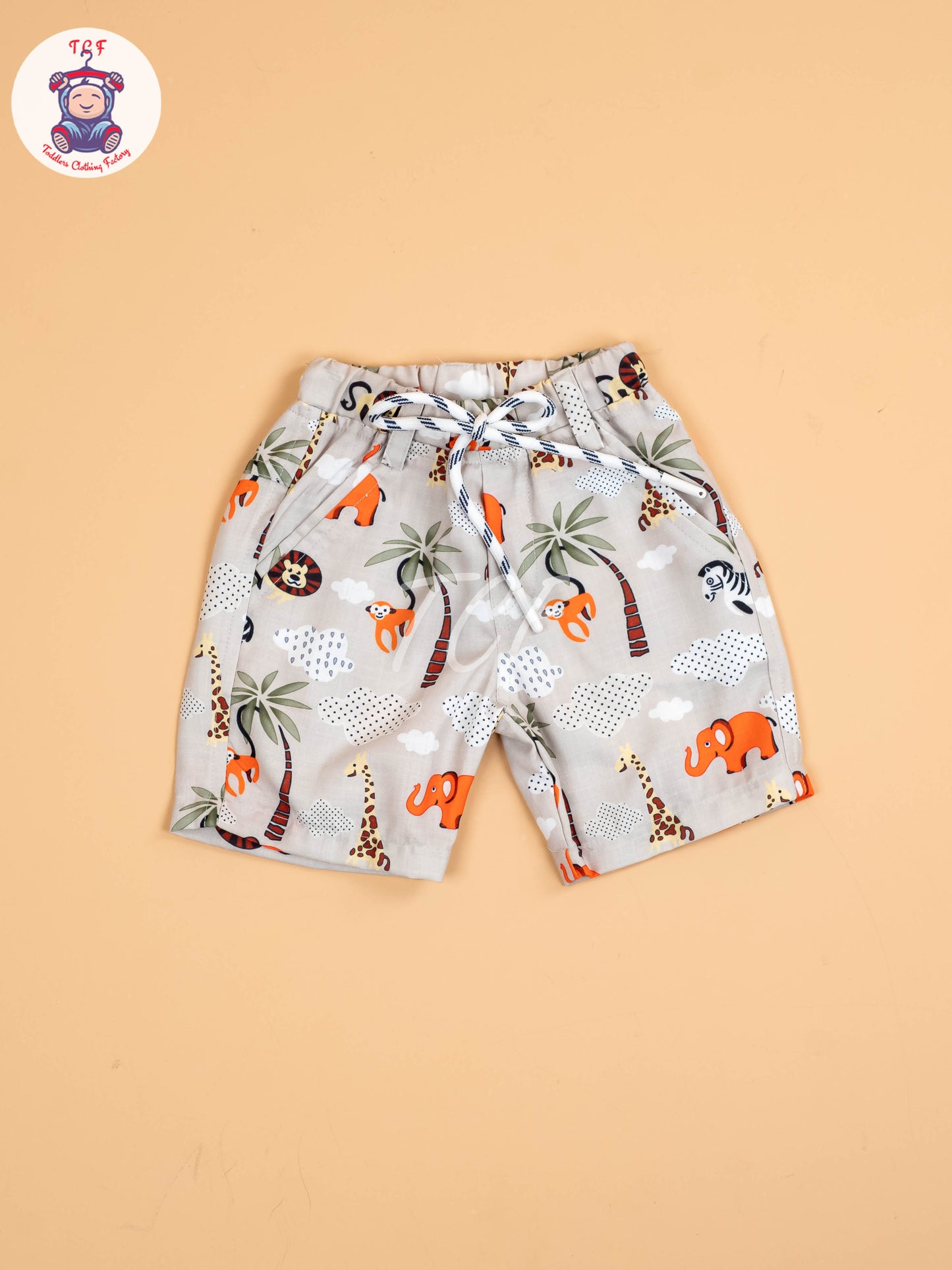 Cream Animal Printed - Boys Shirt & Shorts