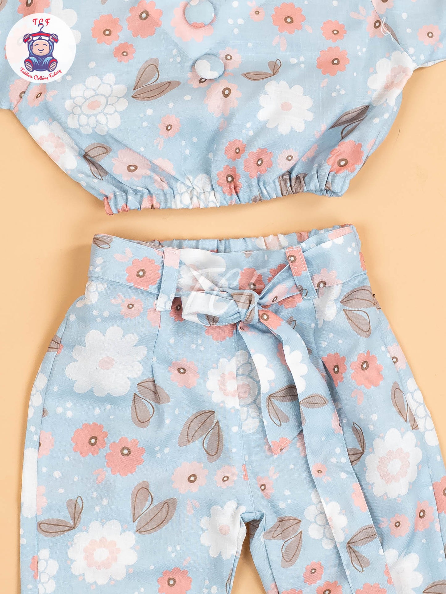 Light Blue Floral Printed - Girls Co-ords Sets