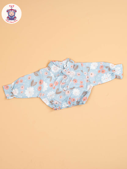 Light Blue Floral Printed - Girls Co-ords Sets