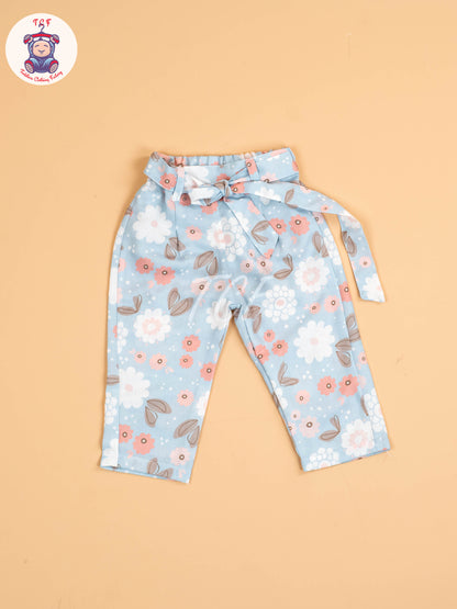Light Blue Floral Printed - Girls Co-ords Sets