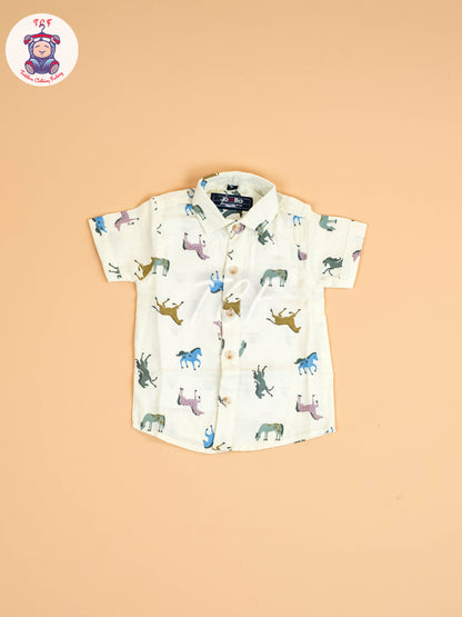 Yellow Animal Printed - Boys Cotton Shirt