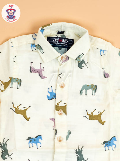 Yellow Animal Printed - Boys Cotton Shirt