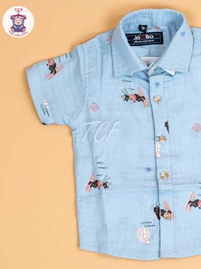 Blue Animal Printed - Boys Cotton Shirt