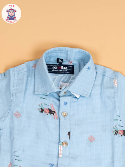 Blue Animal Printed - Boys Cotton Shirt