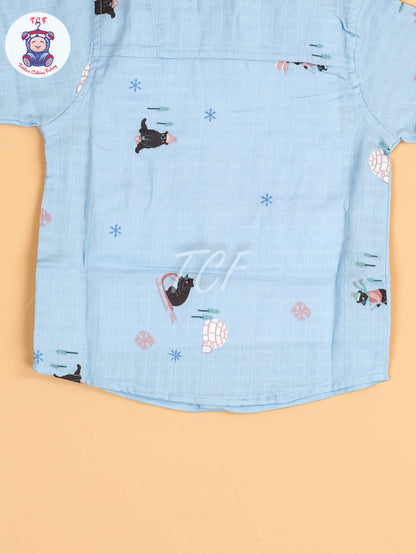 Blue Animal Printed - Boys Cotton Shirt
