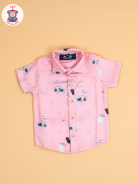 Pink Floral Printed - Boys Cotton Shirt