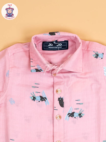 Pink Floral Printed - Boys Cotton Shirt