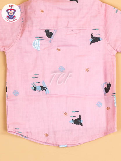Pink Floral Printed - Boys Cotton Shirt