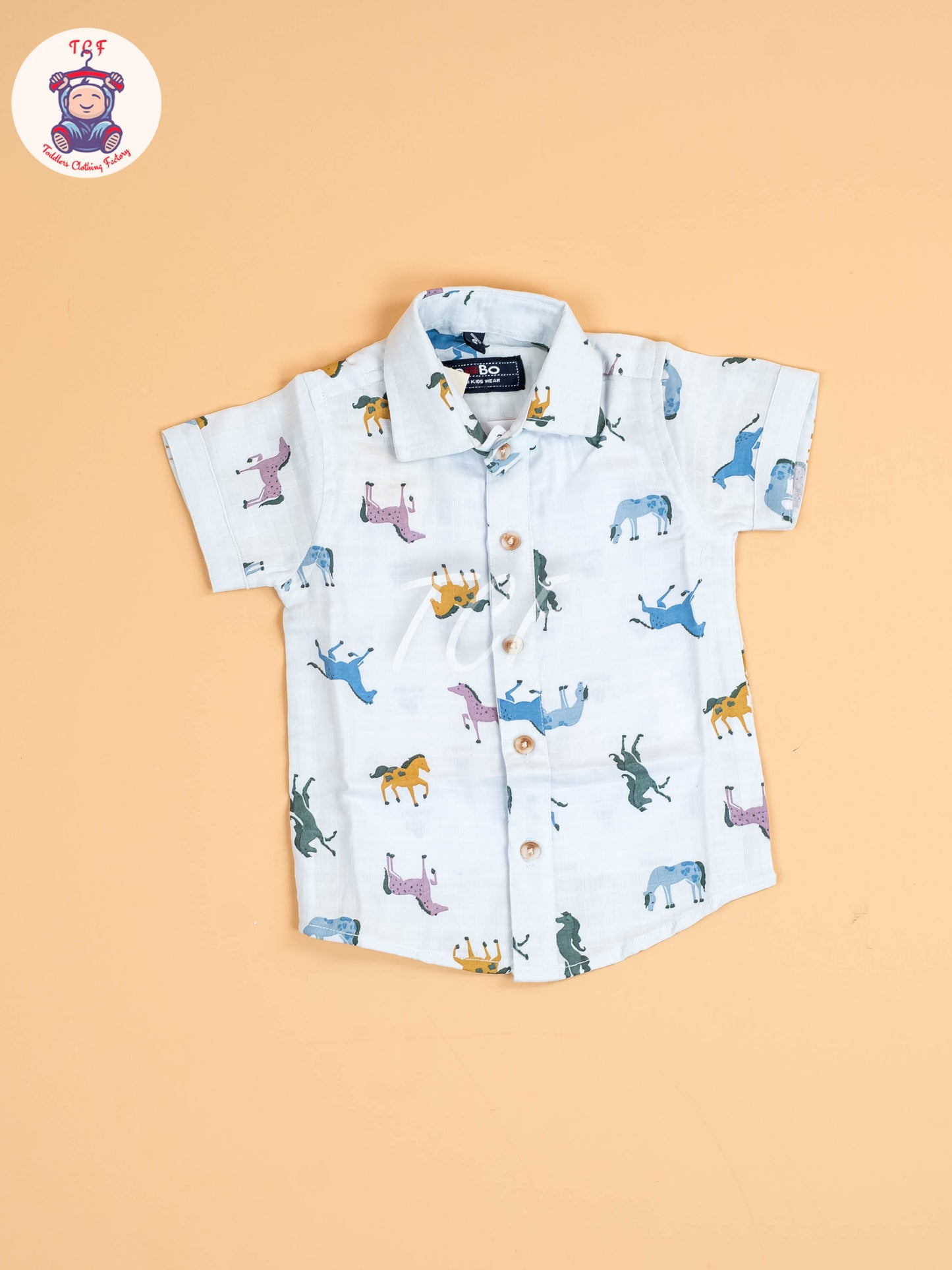 Sky Blue Animal Printed - Boys Cotton Shirt