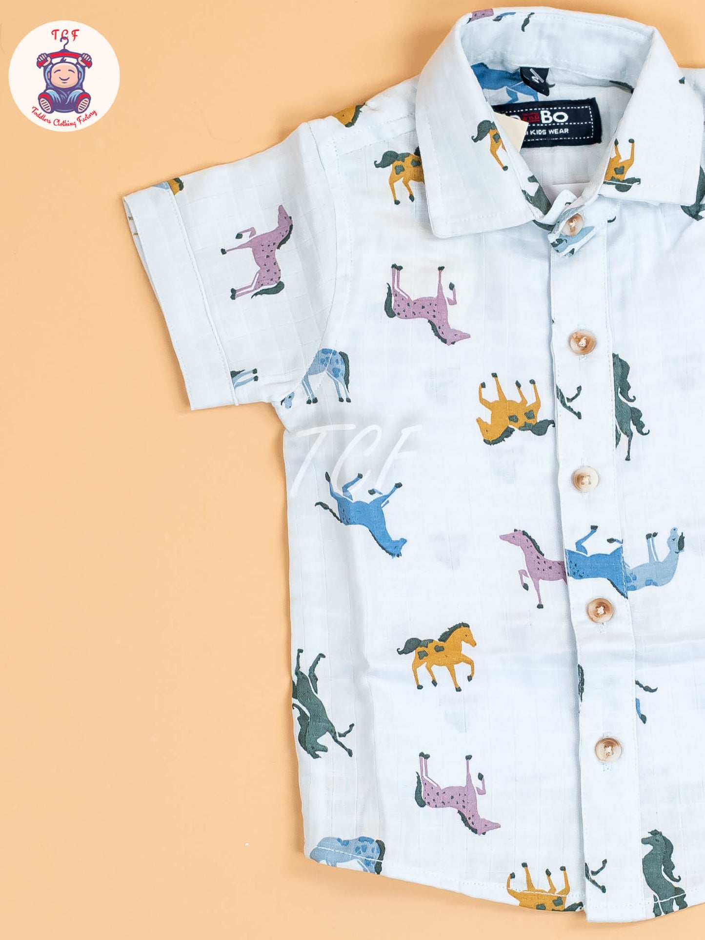 Sky Blue Animal Printed - Boys Cotton Shirt