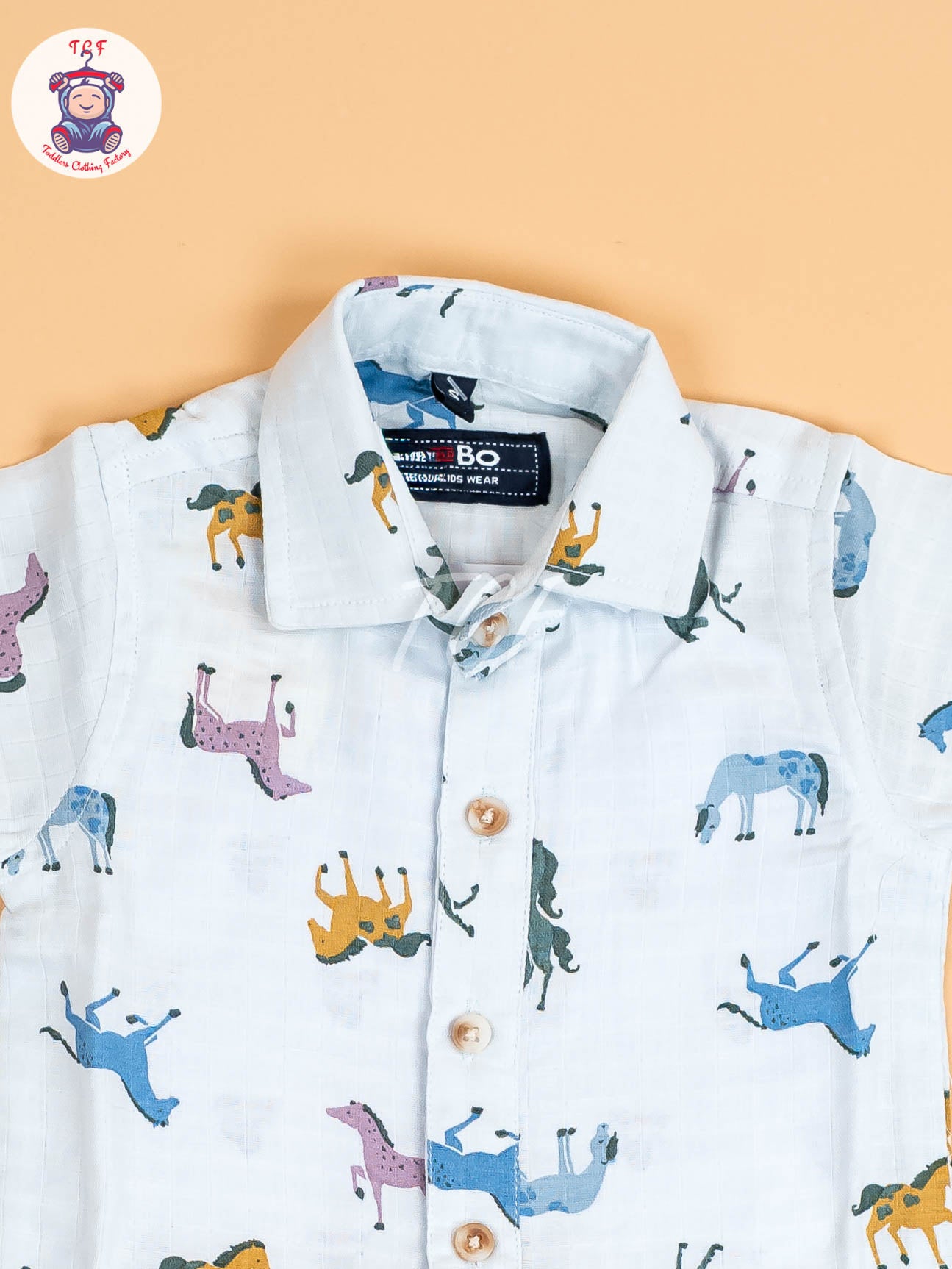 Sky Blue Animal Printed - Boys Cotton Shirt