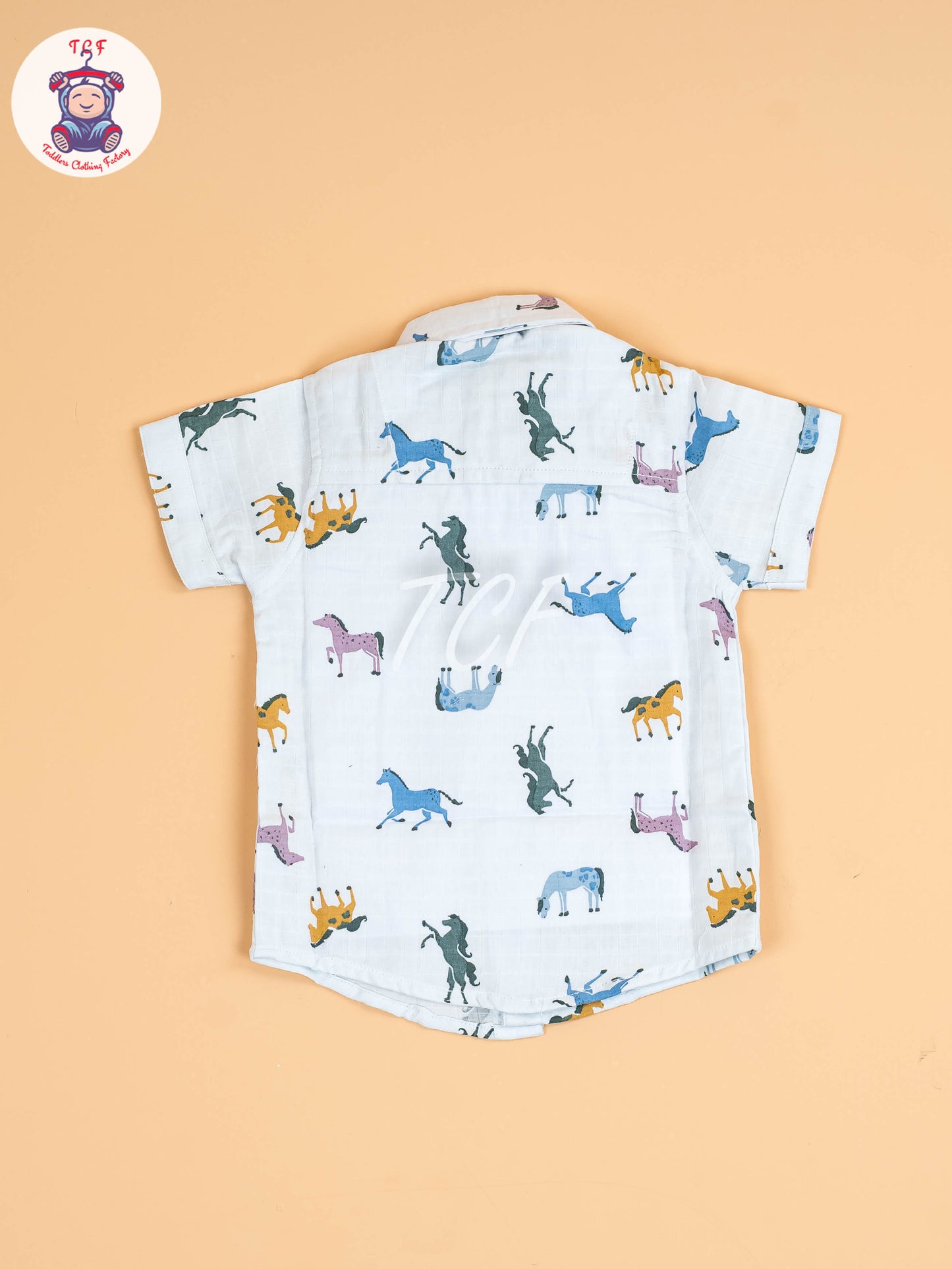 Sky Blue Animal Printed - Boys Cotton Shirt