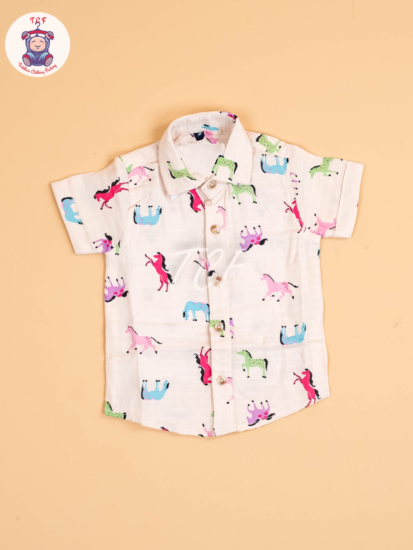 Cream Floral Printed - Boys Cotton Shirt