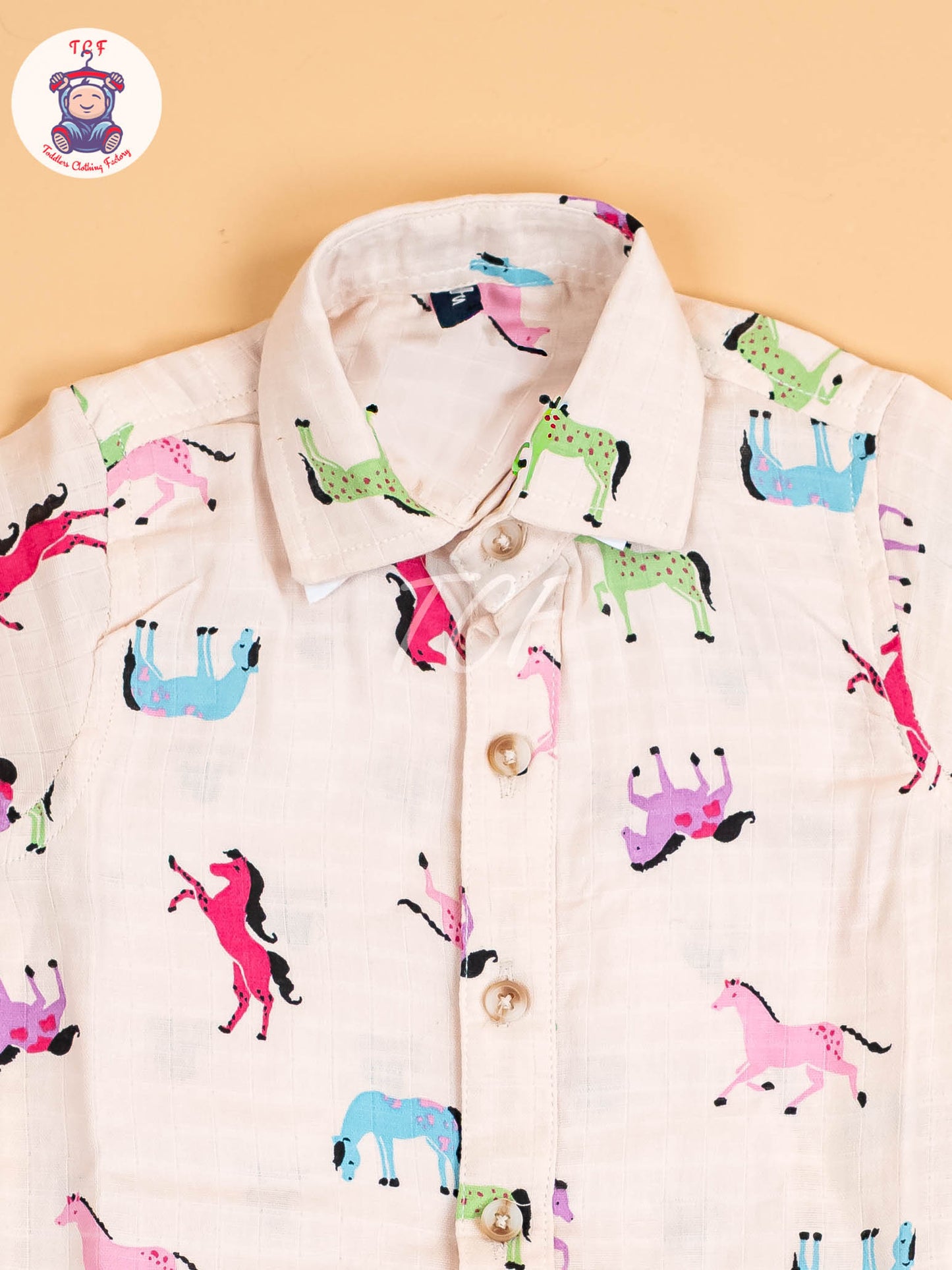 Cream Floral Printed - Boys Cotton Shirt