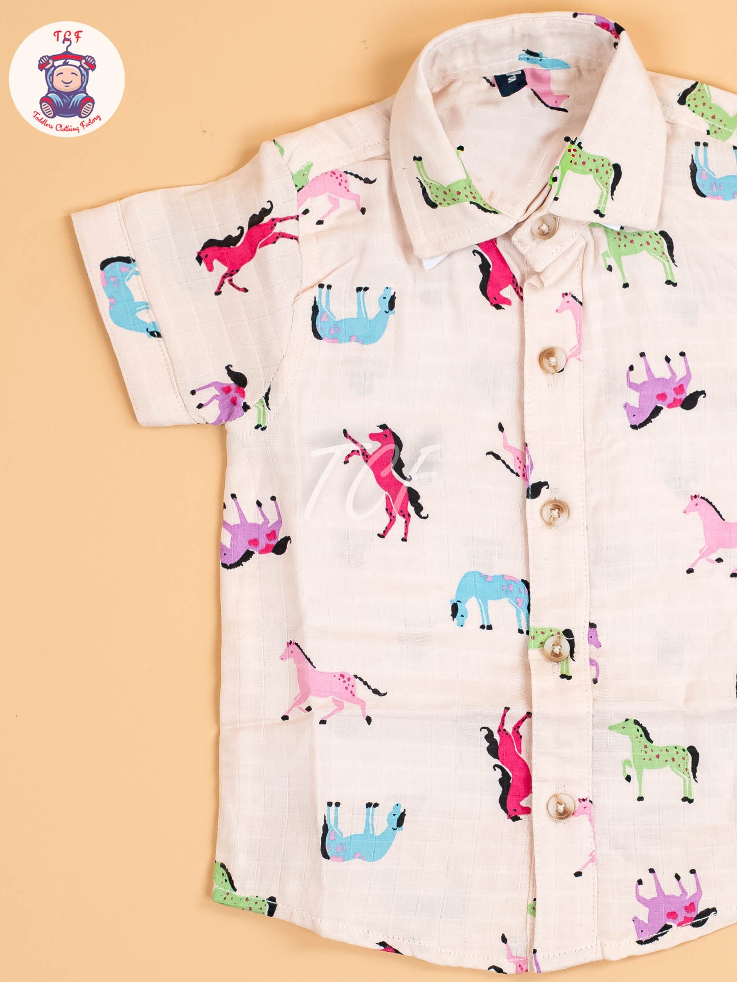 Cream Floral Printed - Boys Cotton Shirt