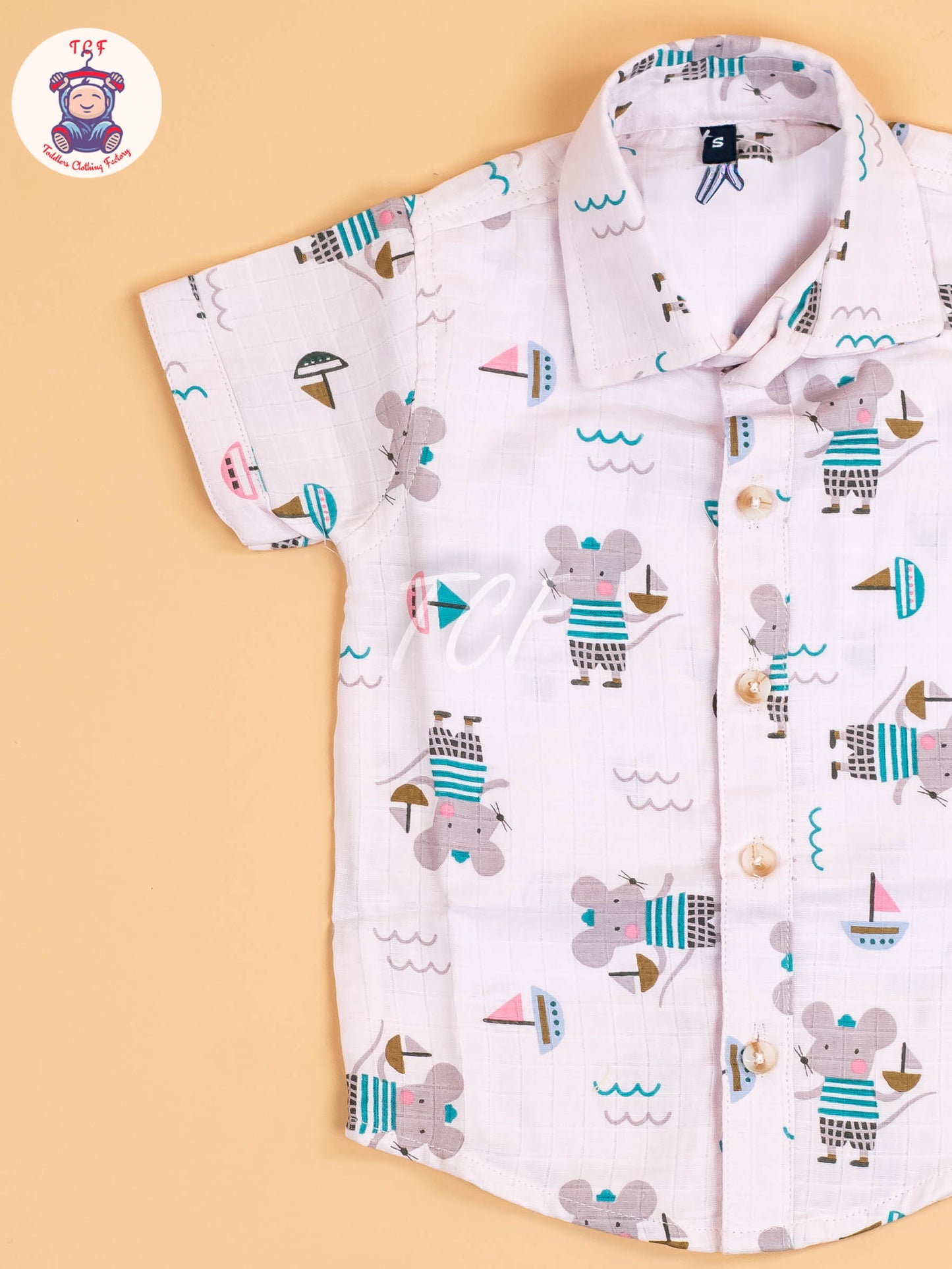 Cream Floral Printed - Boys Cotton Shirt