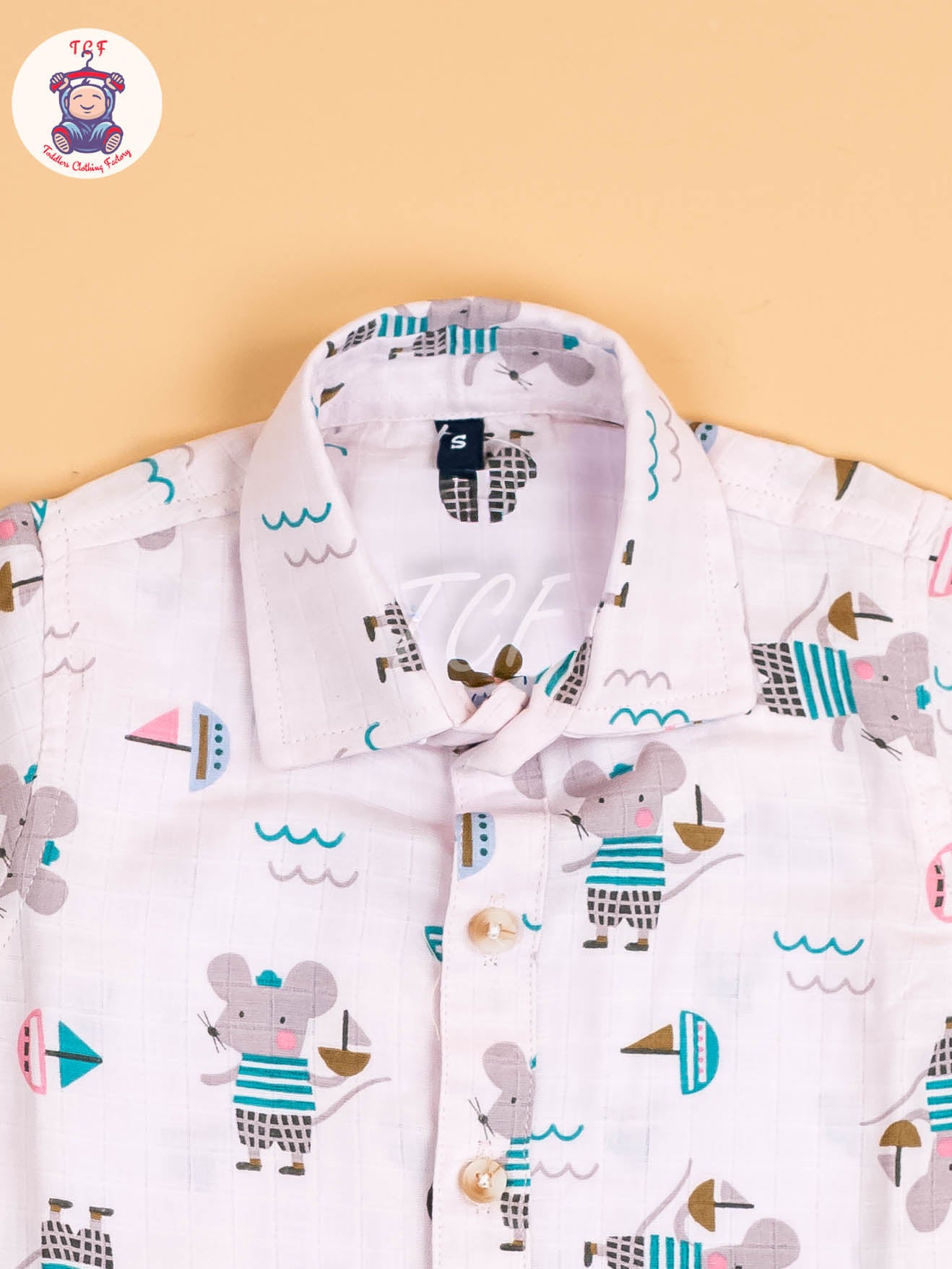 Cream Floral Printed - Boys Cotton Shirt