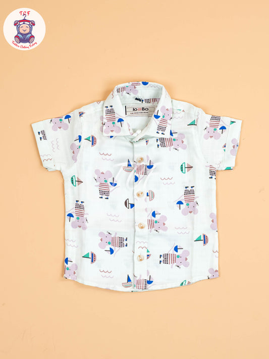 Light Green Floral Printed - Boys Cotton Shirt