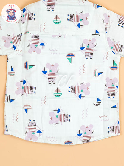 Light Green Floral Printed - Boys Cotton Shirt