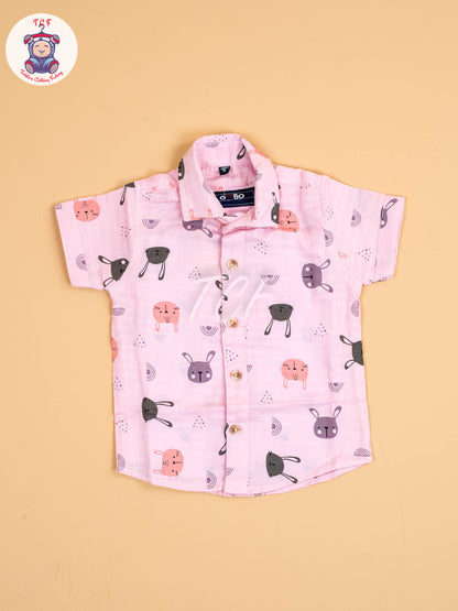 Pink Floral Printed - Boys Cotton Shirt