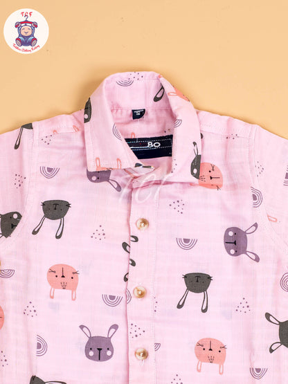 Pink Floral Printed - Boys Cotton Shirt