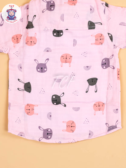 Pink Floral Printed - Boys Cotton Shirt