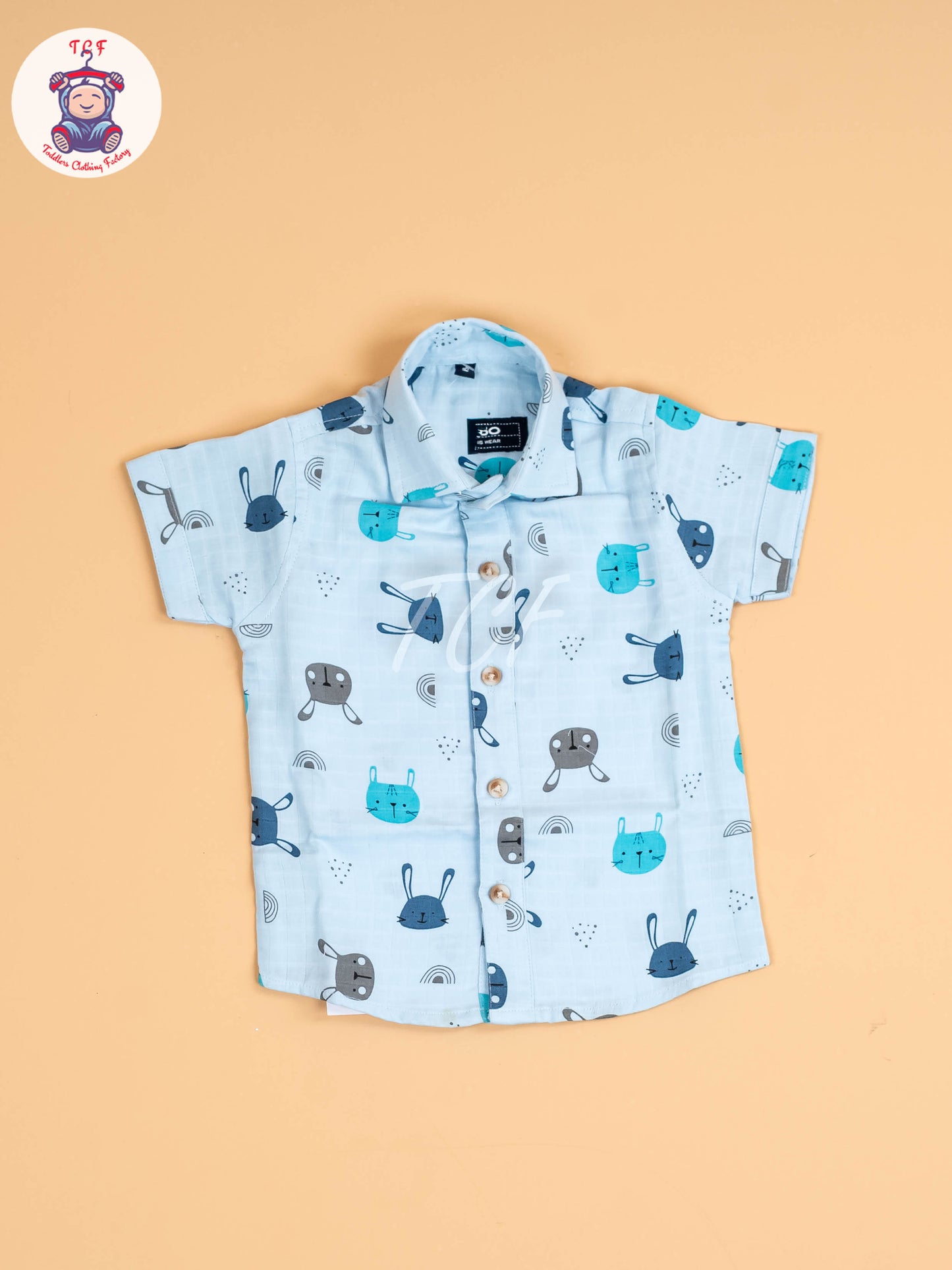 Light Blue Floral Printed - Boys Cotton Shirt