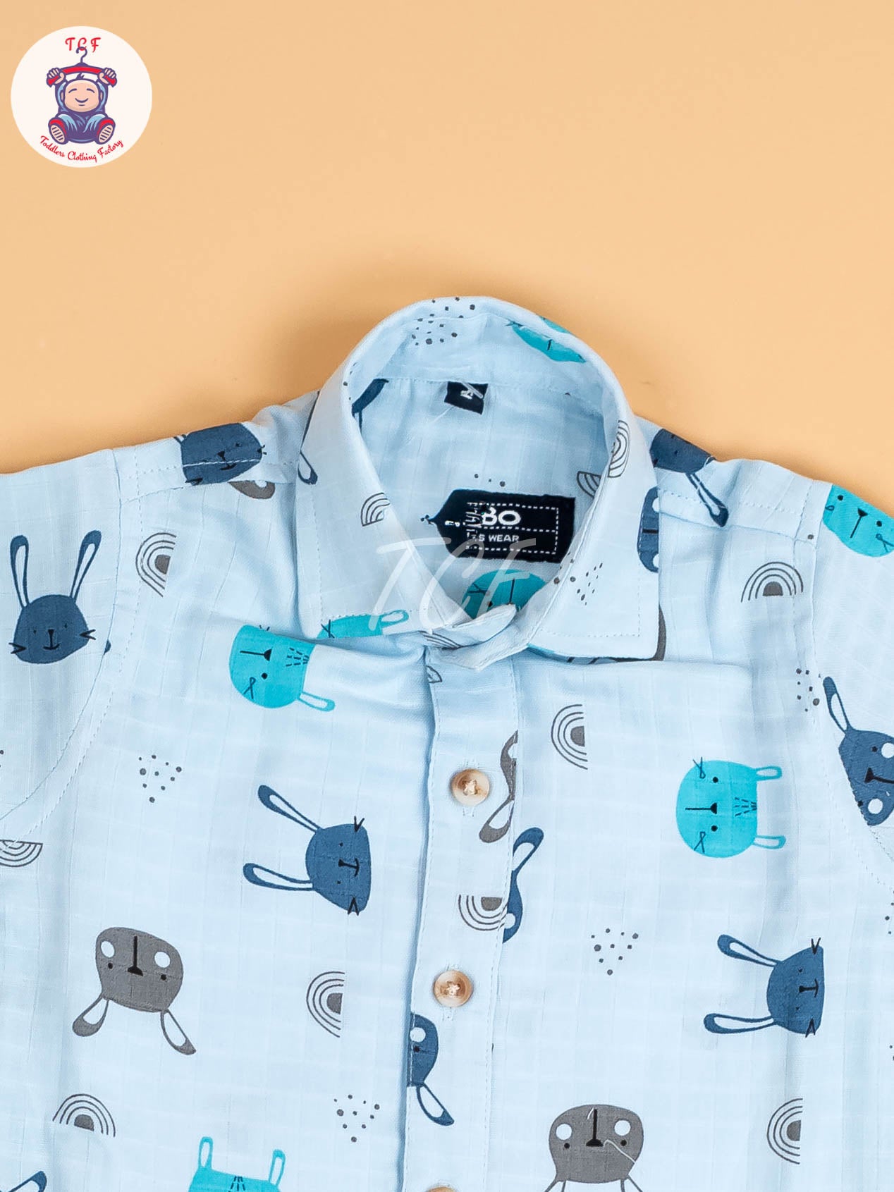 Light Blue Floral Printed - Boys Cotton Shirt