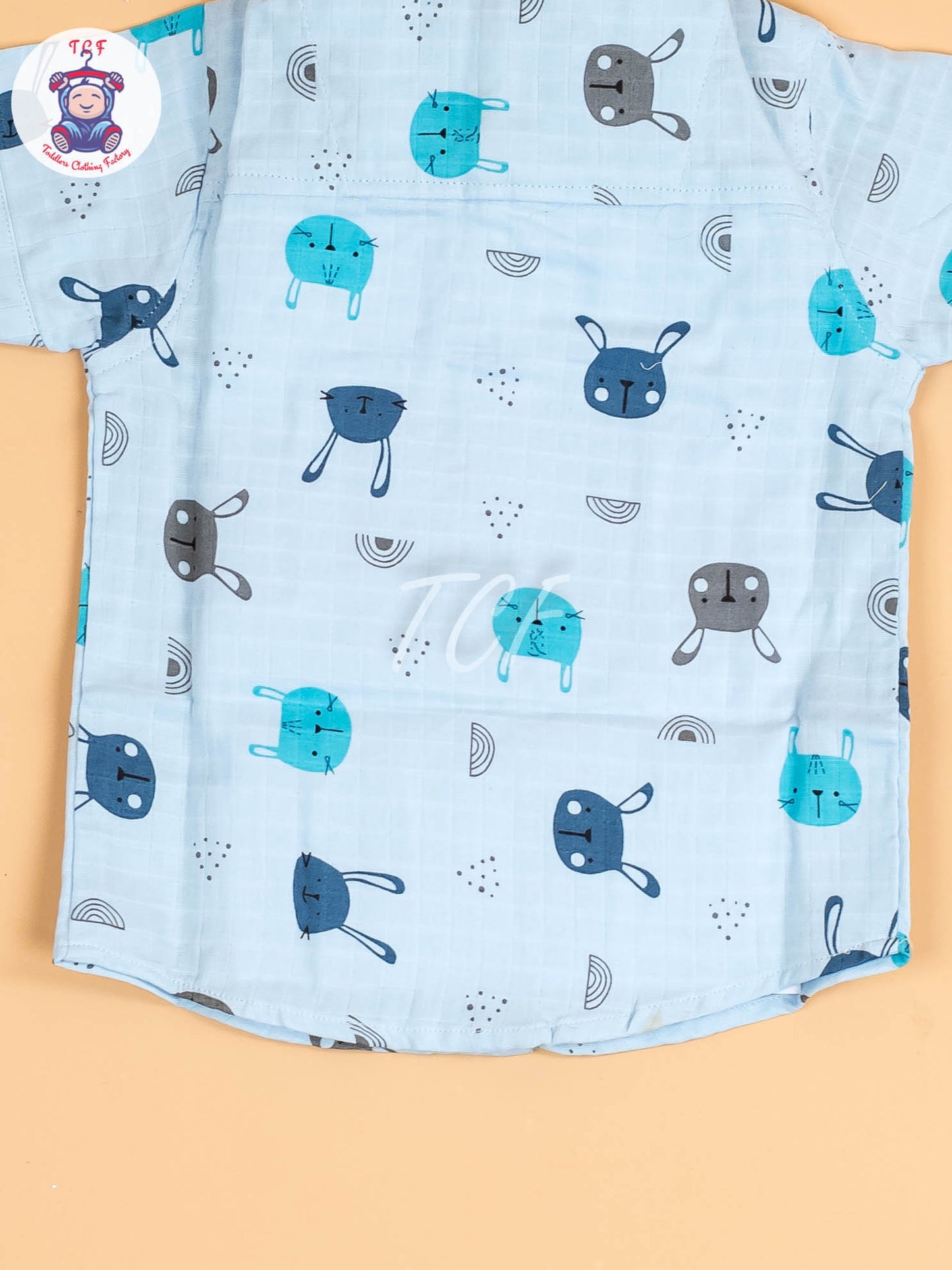 Light Blue Floral Printed - Boys Cotton Shirt