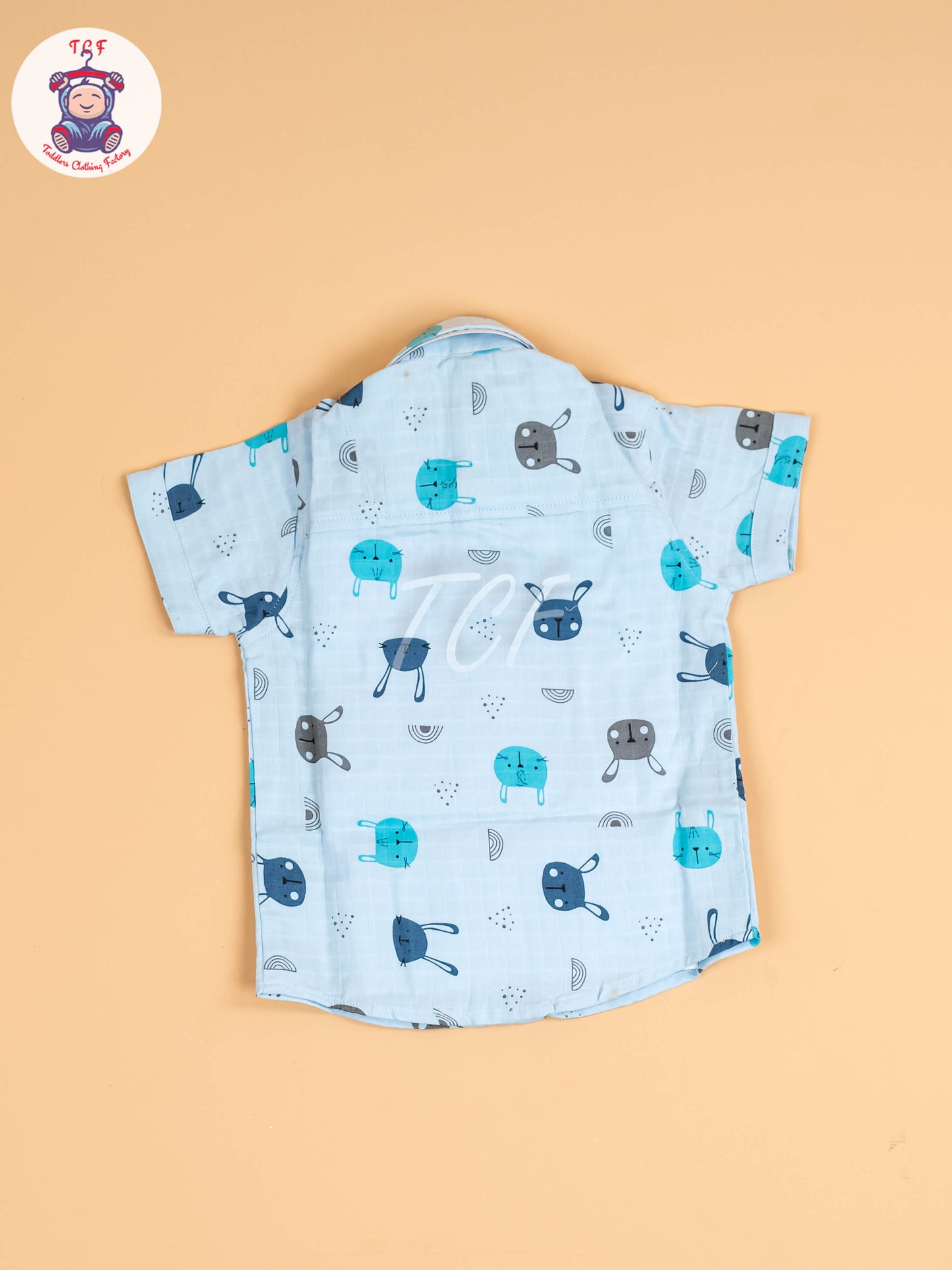 Light Blue Floral Printed - Boys Cotton Shirt