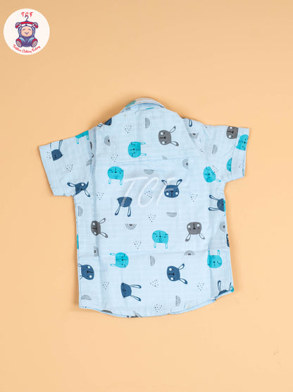 Light Blue Floral Printed - Boys Cotton Shirt