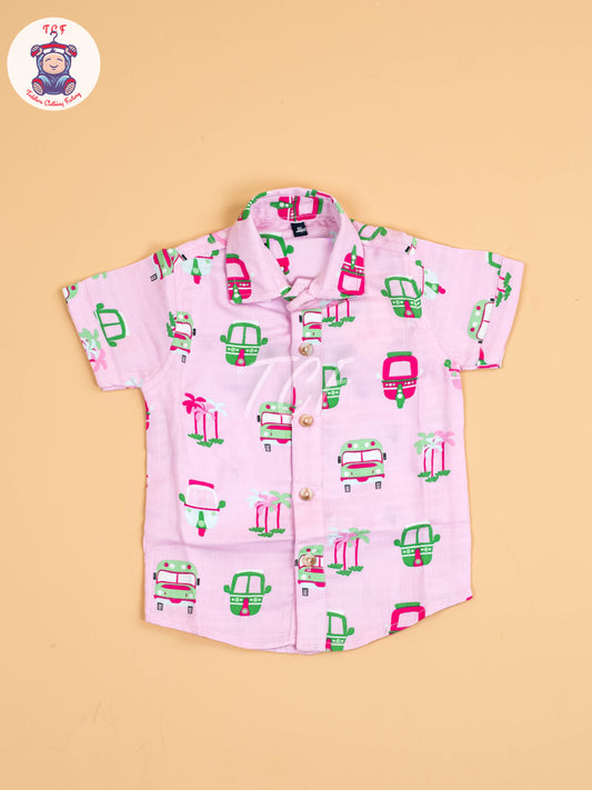 Pink Floral Printed - Boys Cotton Shirt