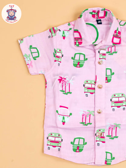 Pink Floral Printed - Boys Cotton Shirt