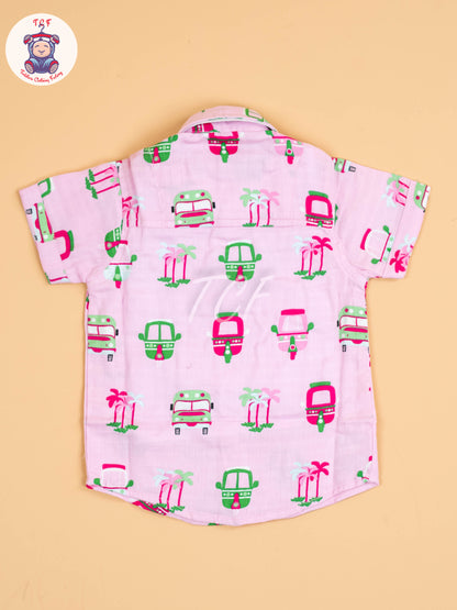 Pink Floral Printed - Boys Cotton Shirt