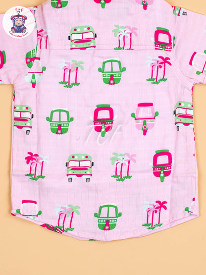 Pink Floral Printed - Boys Cotton Shirt